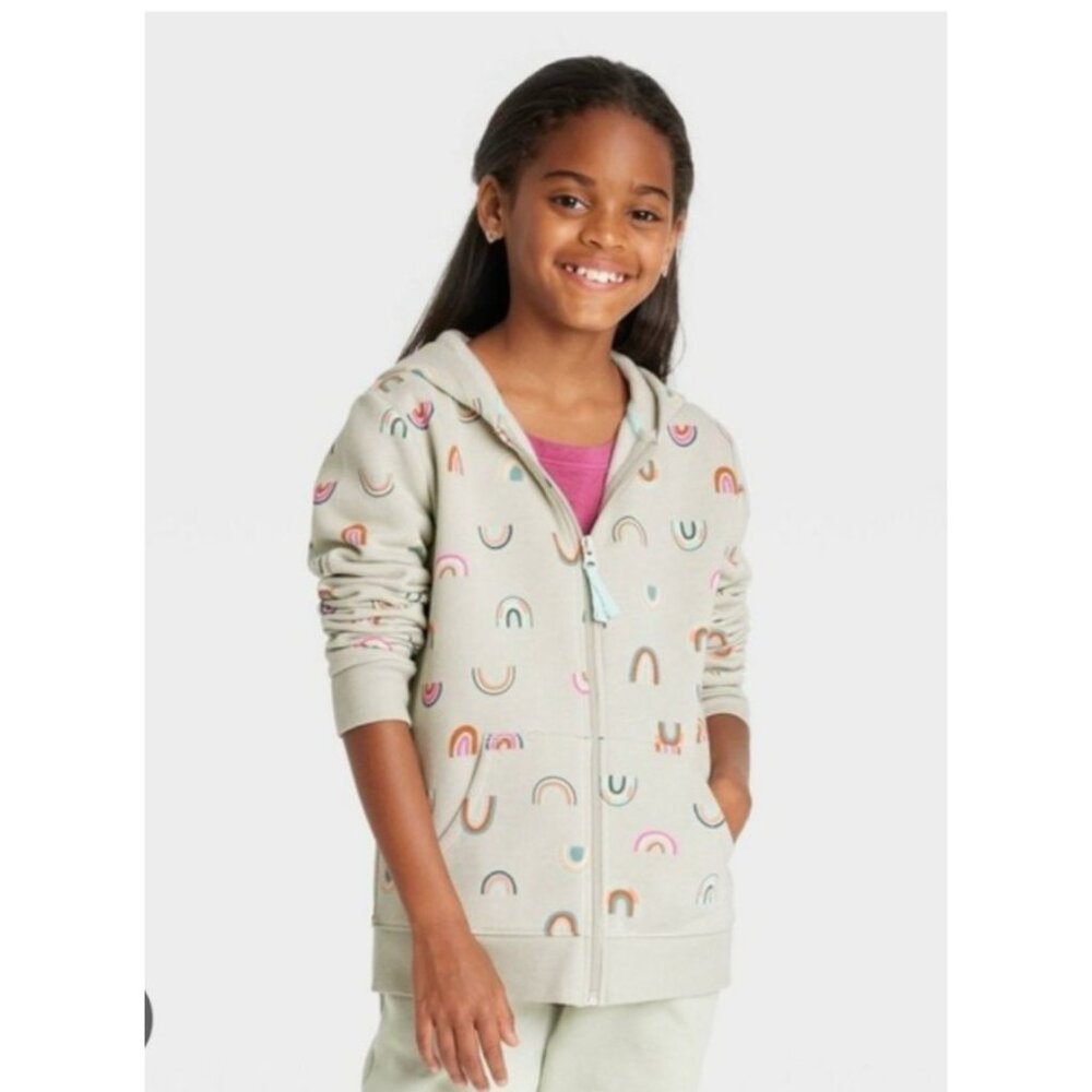 Cat & Jack Girls Printed Zip-Up Fleece Jacket Hoodie Size XXL (16/18) School